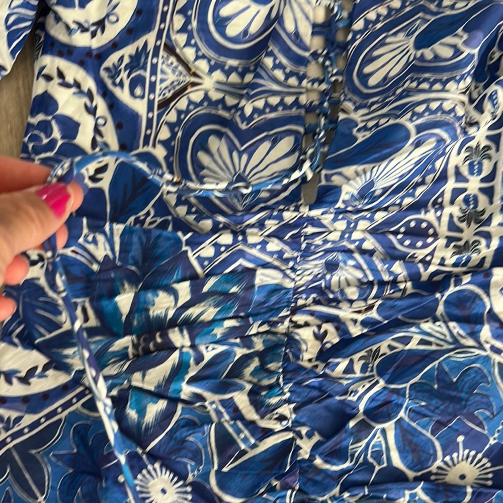 FARM Rio Blue and White Floral Lace-Up Mini Dress - Picture 4 of 6